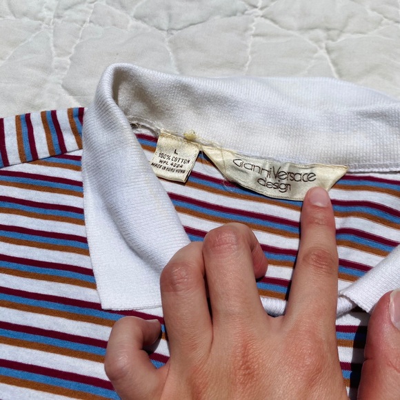 Vintage Versace Men’s Striped Collared Tee - Picture 2 of 4